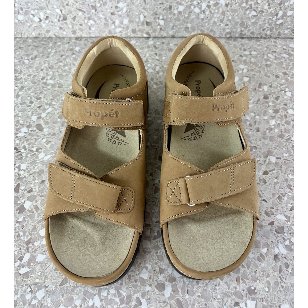 Propet Womens Gemma Sandals Size 6.5 Taupe Nubuck Hook & Loop Beige Tan W0089